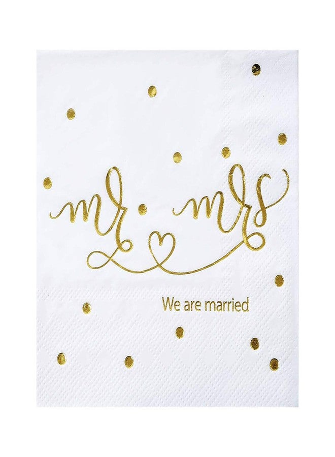 Gexolenu Mr & Mrs Wedding Cocktail Napkins Gold Foil, Dessert Disposable Beverage Paper Napkins for Wedding Shower Party Decorations and table decorations Supplies, 100 pcs - Image 1